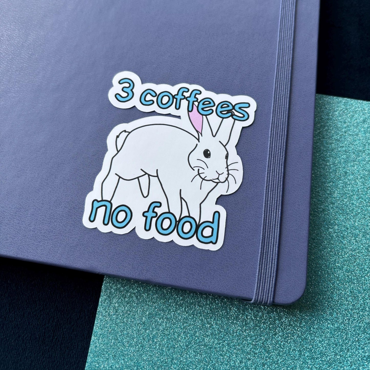 White Rabbit Meme '3 Coffees No Food' Comic Sans Vinyl Sticker