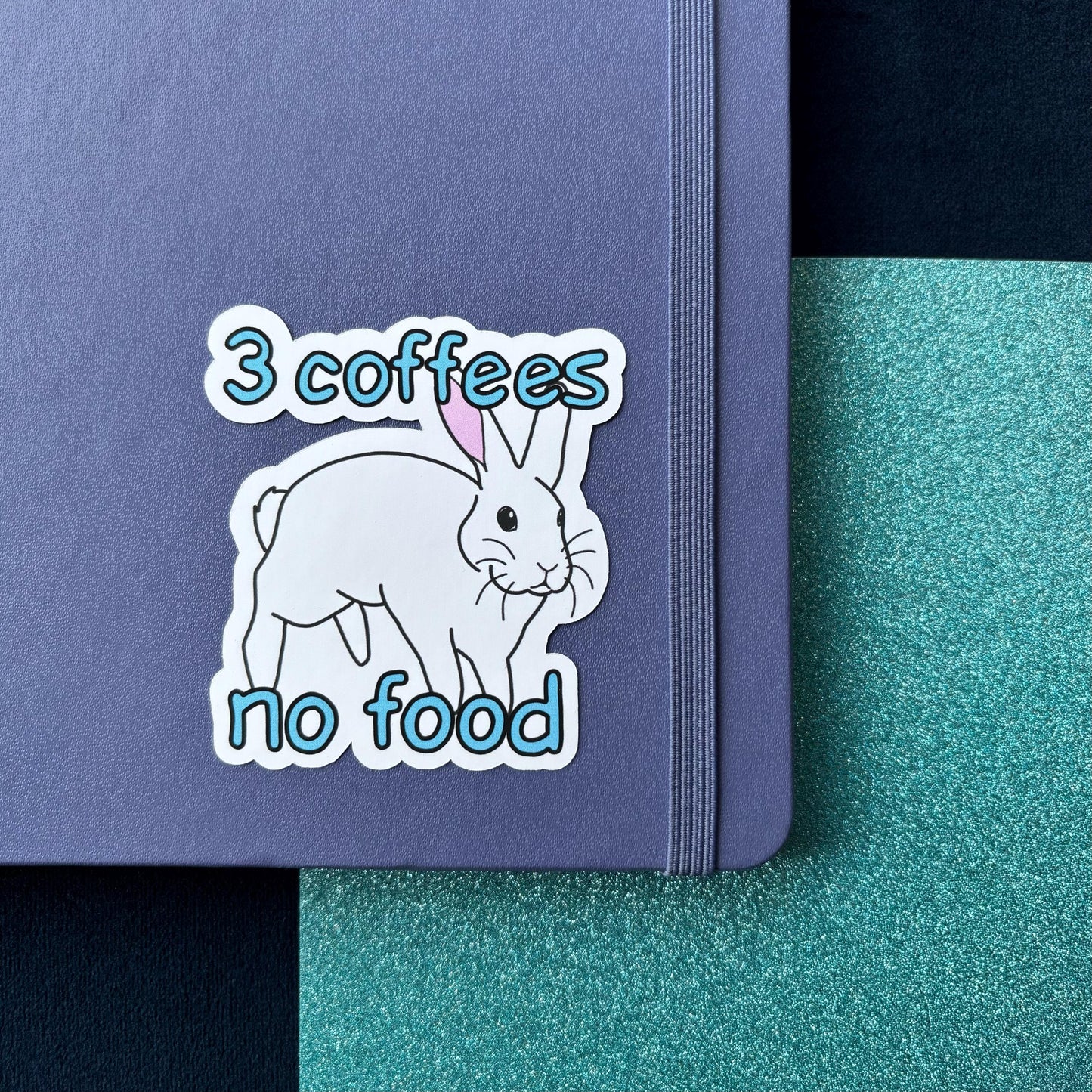 White Rabbit Meme '3 Coffees No Food' Comic Sans Vinyl Sticker
